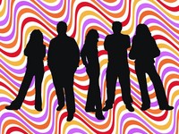 Young people on retro background